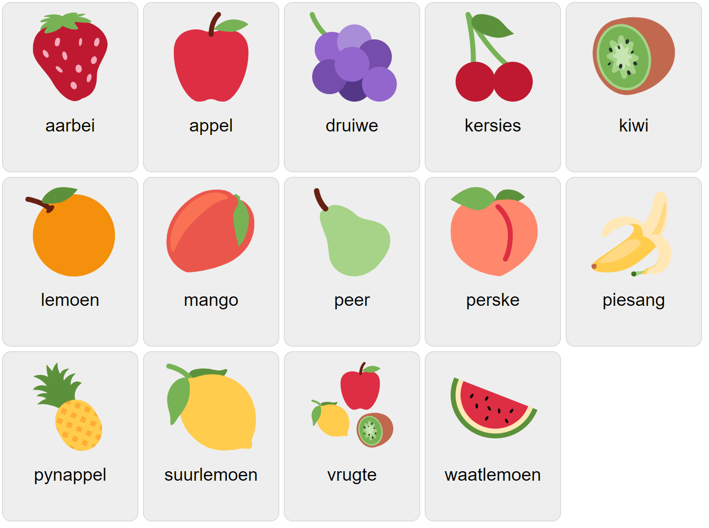 Fruits in Afrikaans