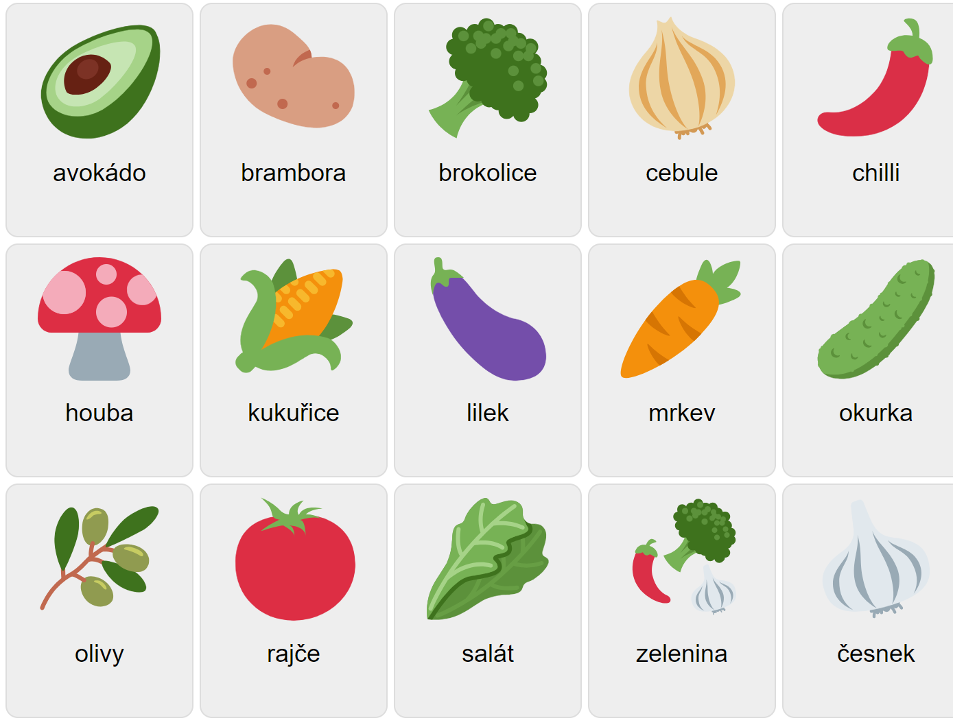 Grönsaker på tjeckiska