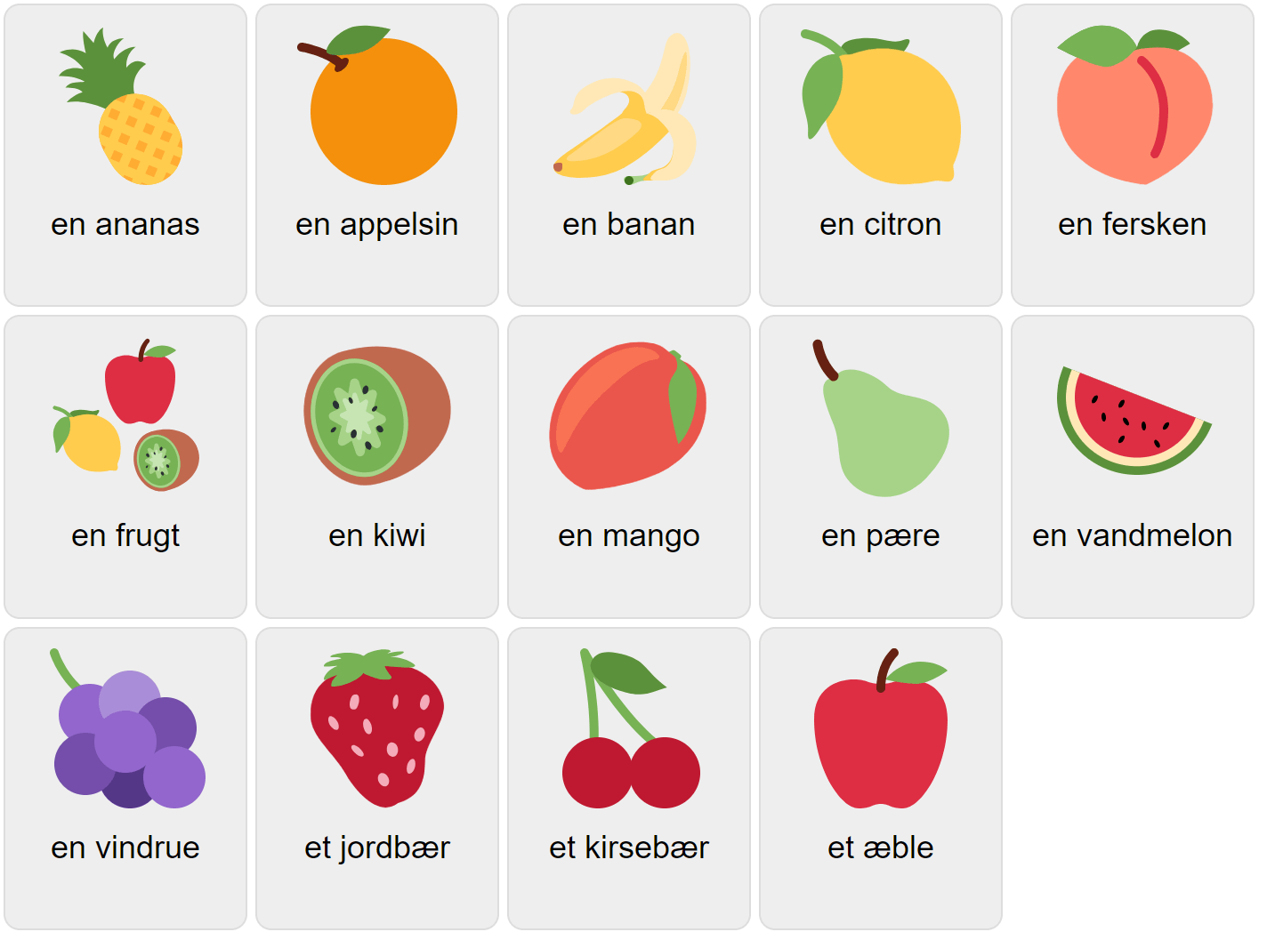 Fruits in Danish