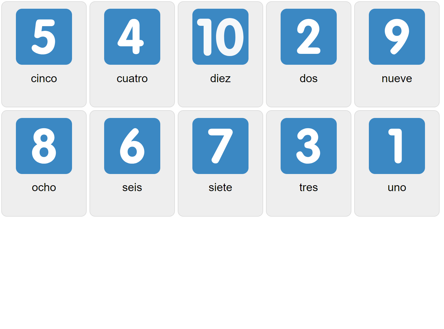 Numbers 1-10 in Spanish