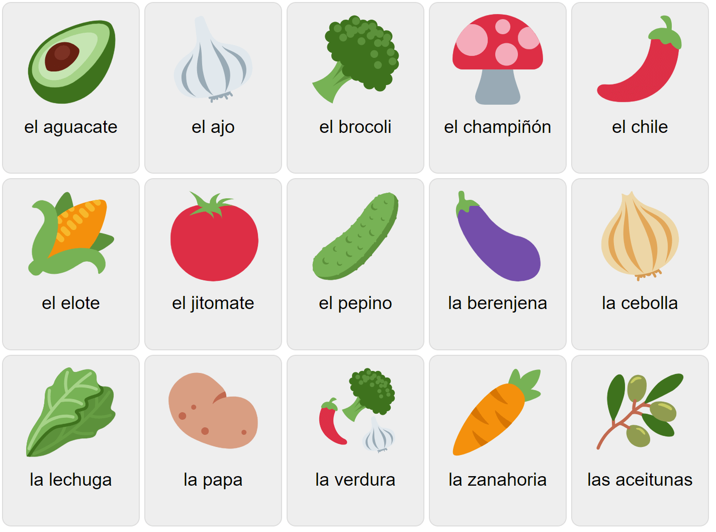 Овощи на испанском языке