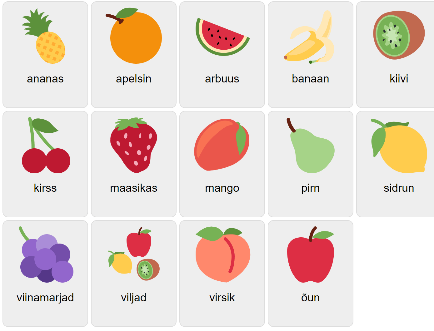 Früchte auf Estnisch