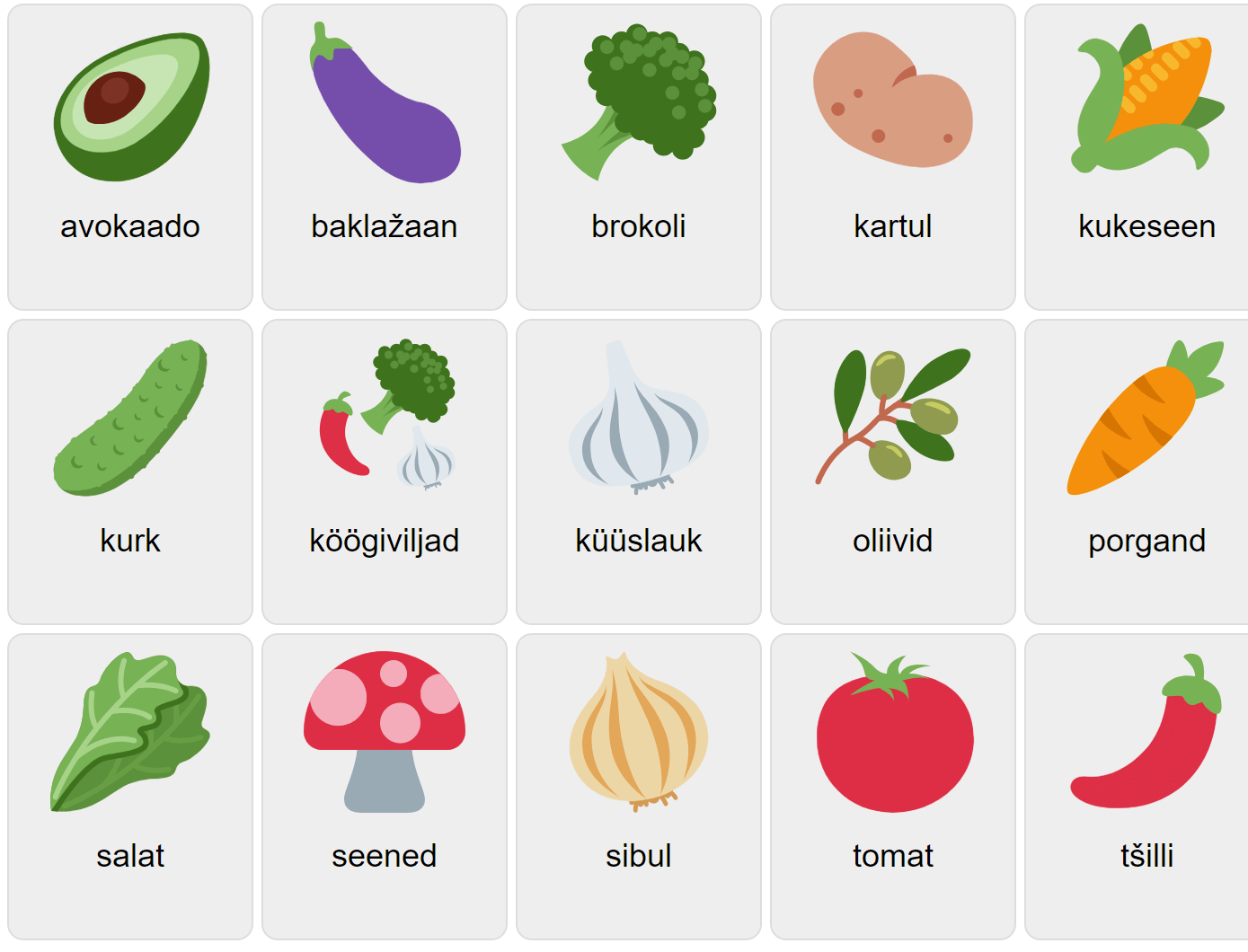 Vegetables in Estonian