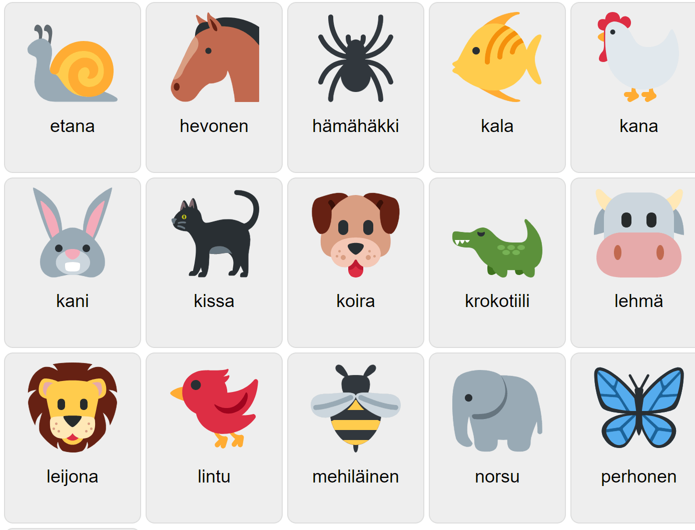 Тварини на фінською мовою