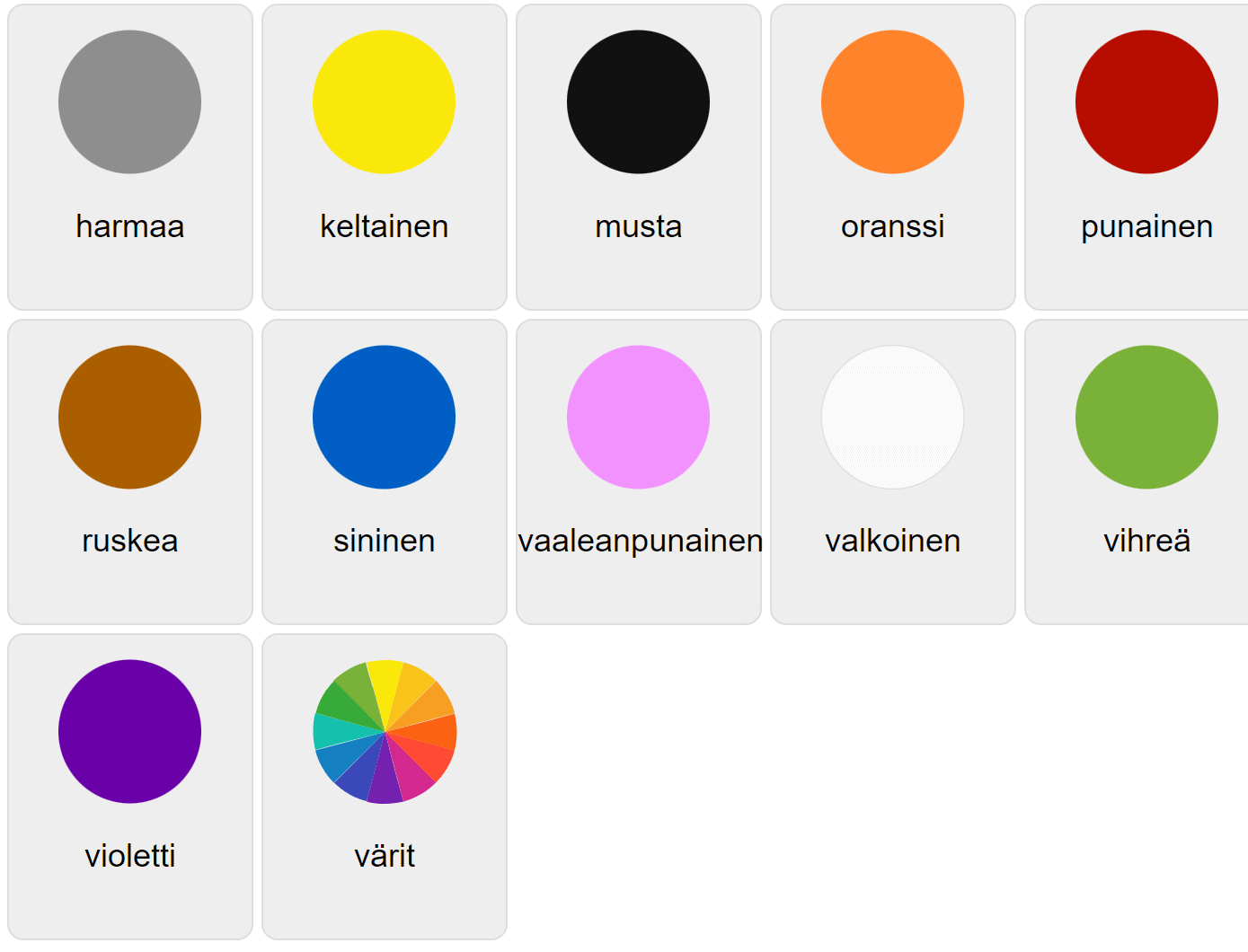 Farben auf Finnisch
