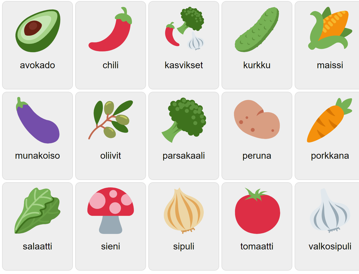 Verduras en finlandés