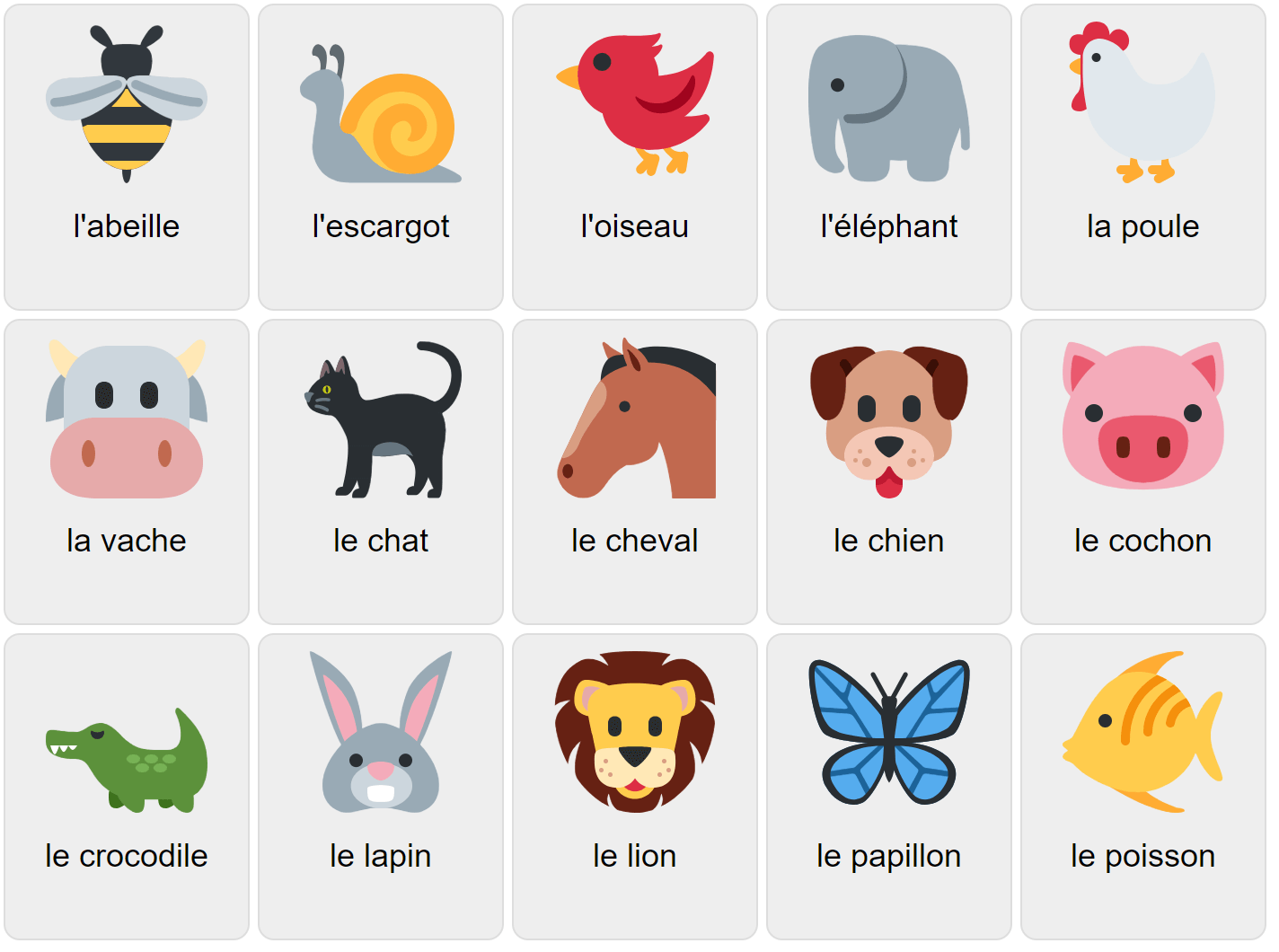 Тварини на французькій мові 1