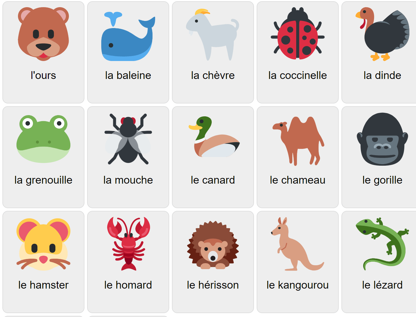 Тварини на французькій мові 2