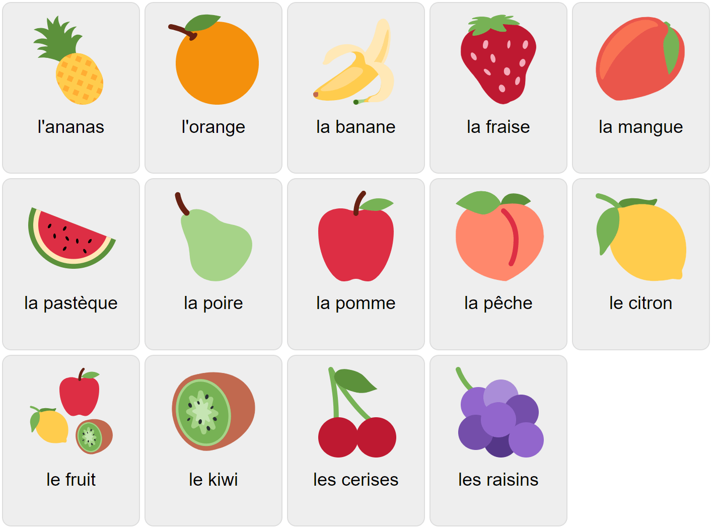 Frutas en francés
