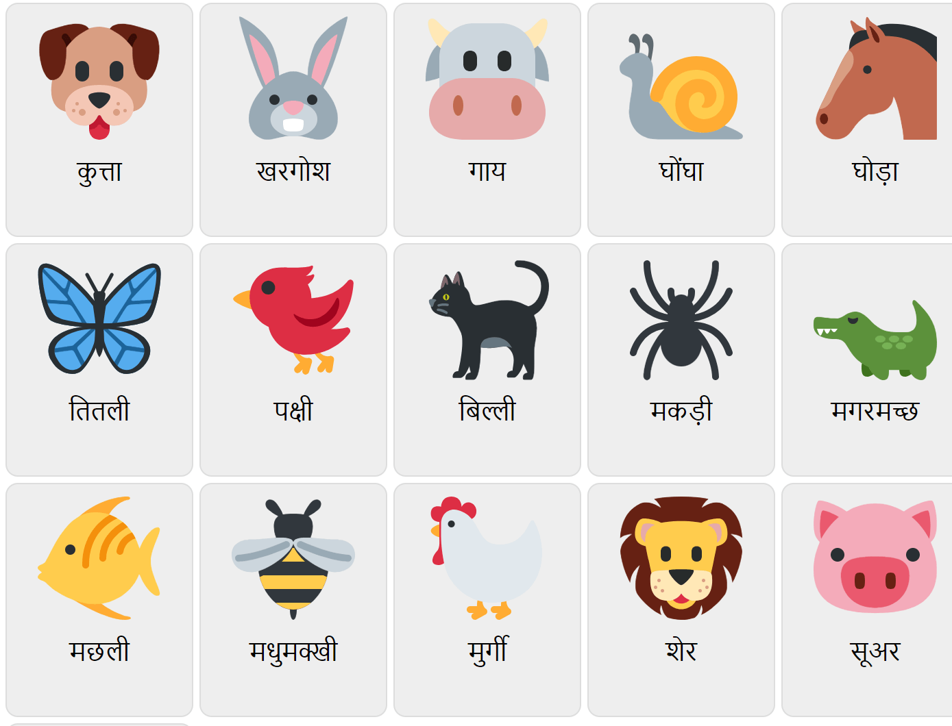 Animals in Hindi