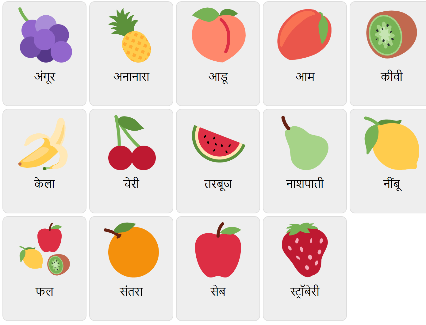 Früchte auf Hindi