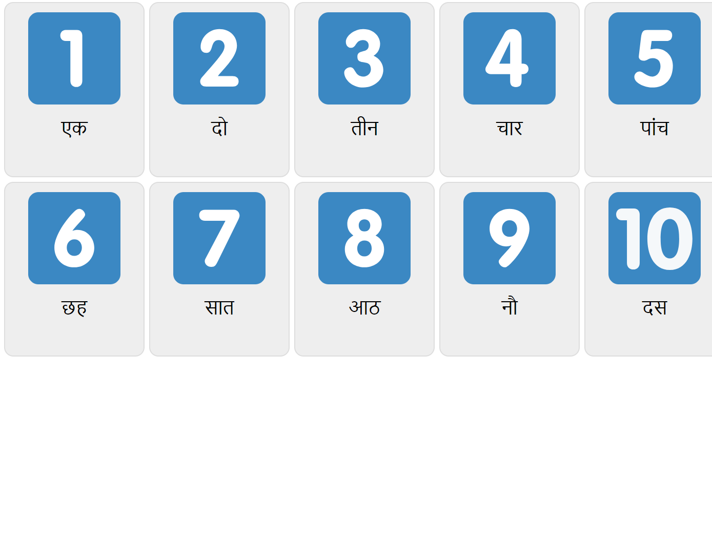 Números del 1 al 10 en hindi