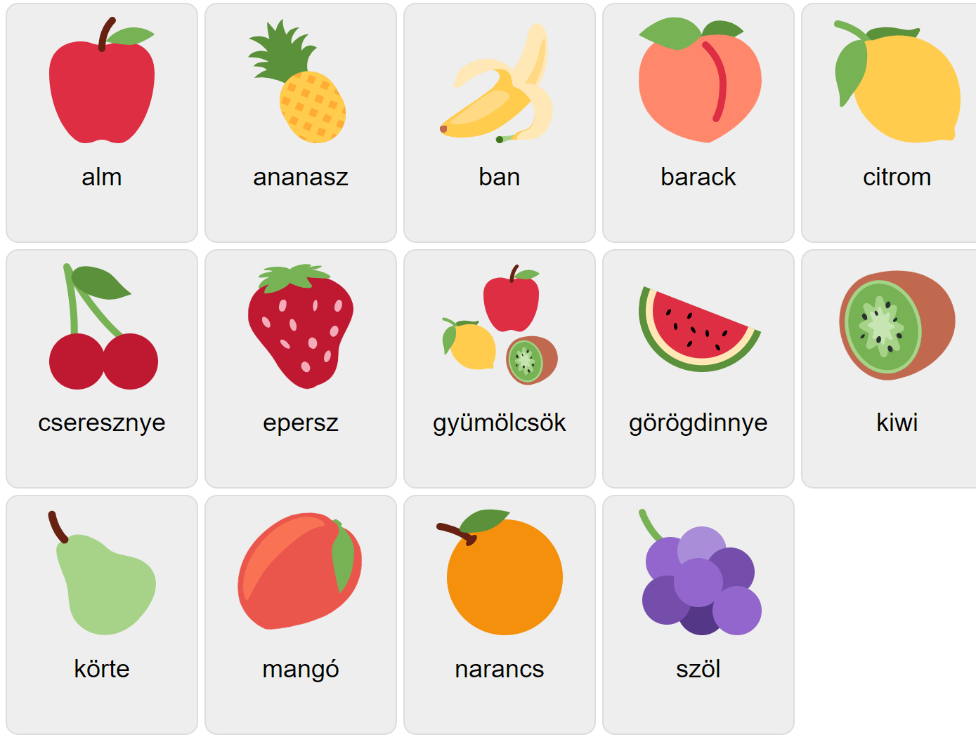 Frutas en húngaro