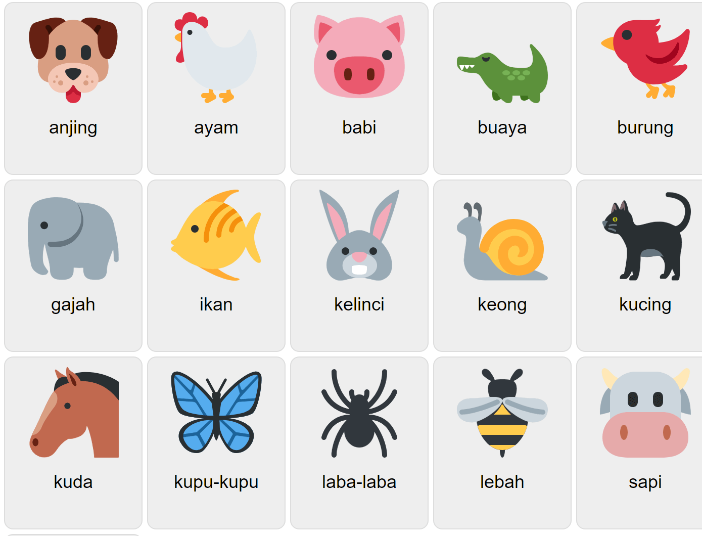Animals in Indonesian