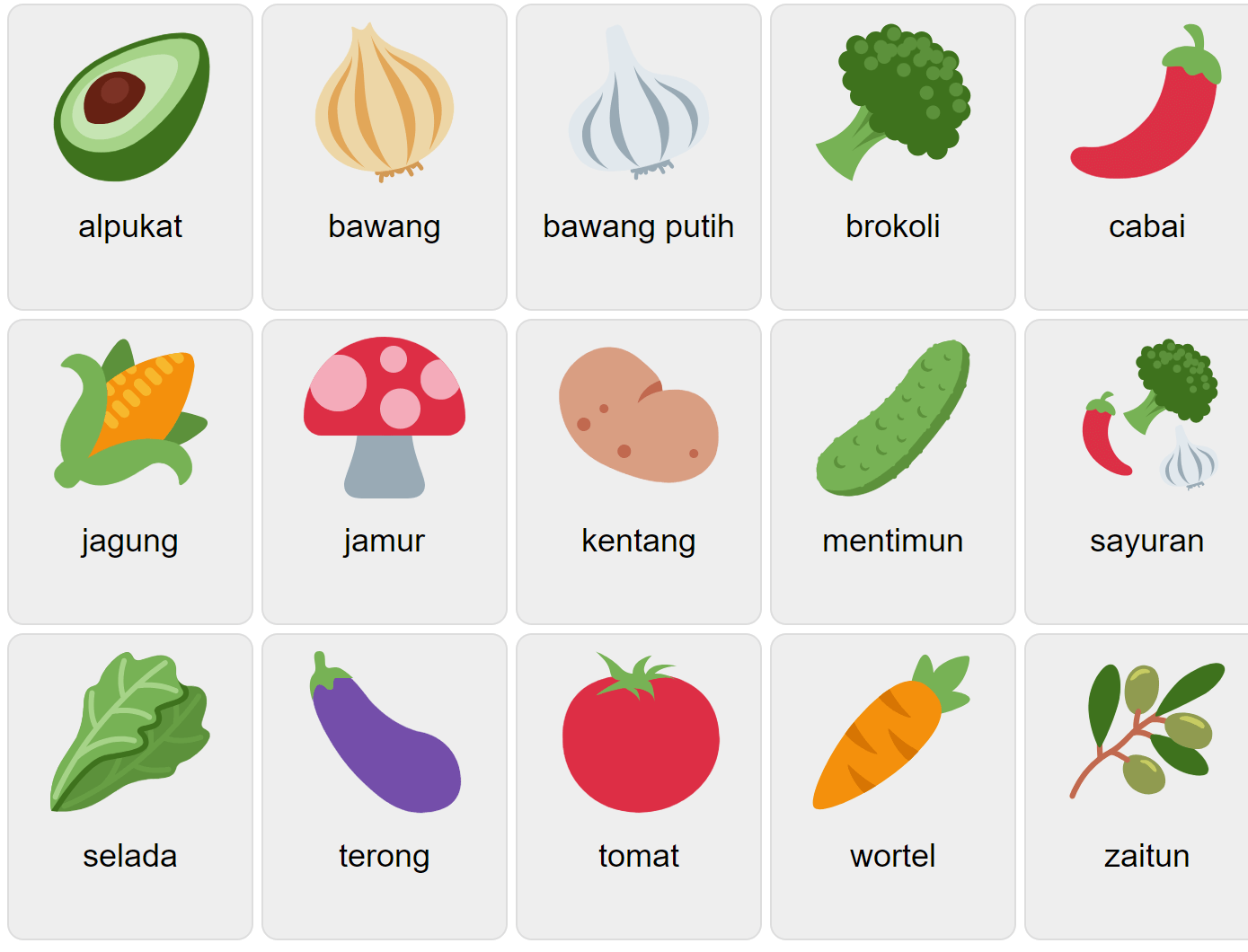 Овочі індонезійською мовою