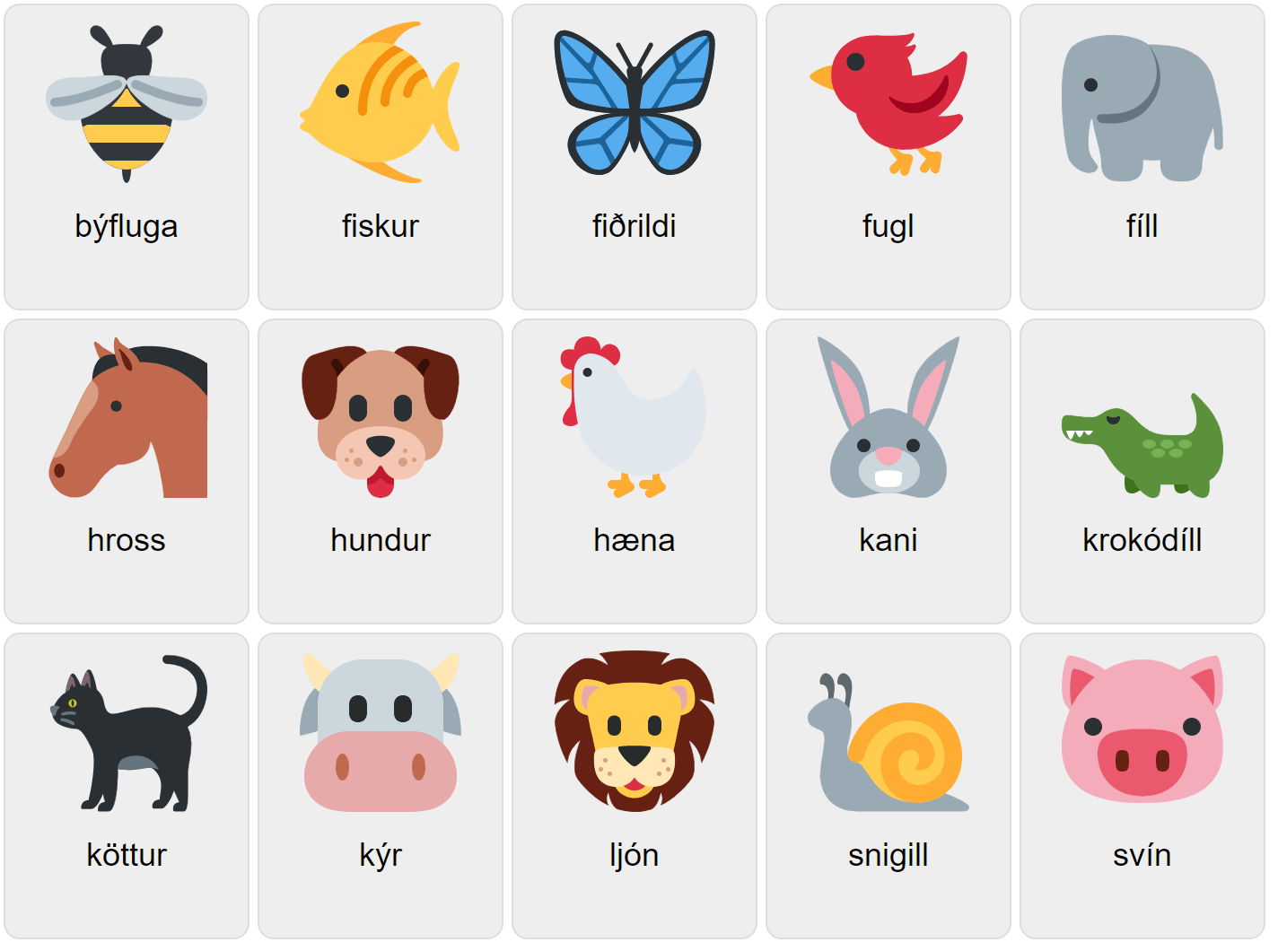 Animales en islandés