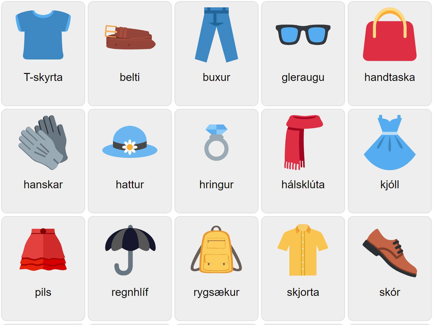 Clothes in Icelandic