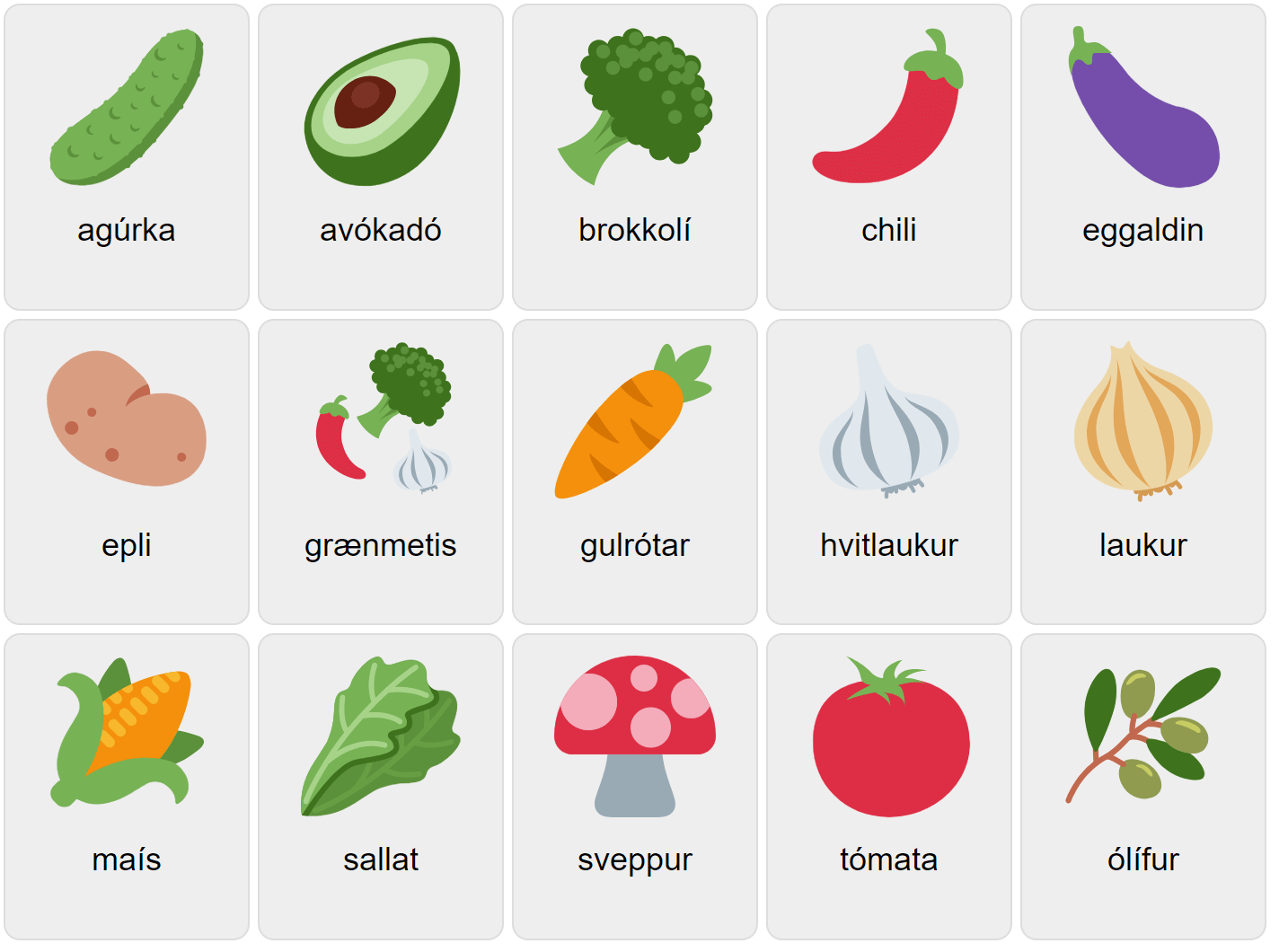 Vegetables in Icelandic
