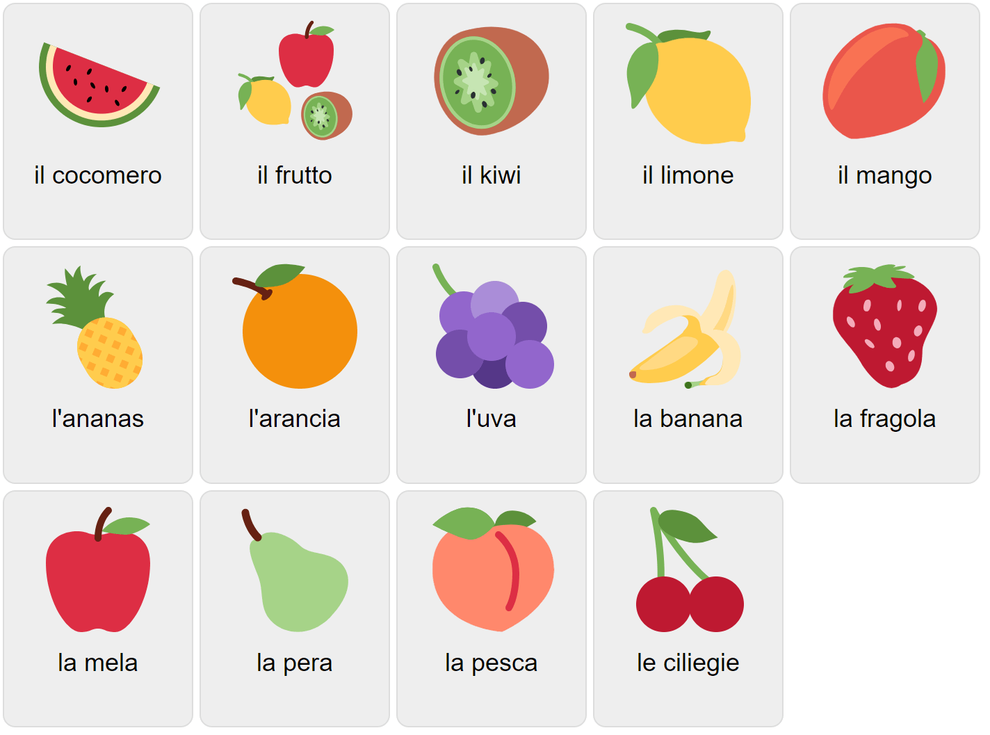 Frutas en italiano