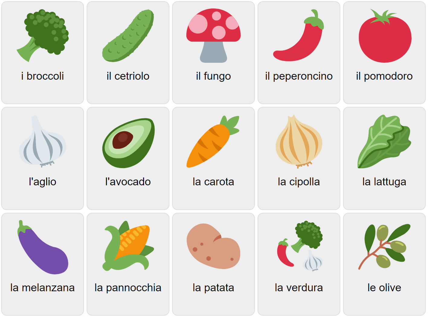 Verduras en italiano