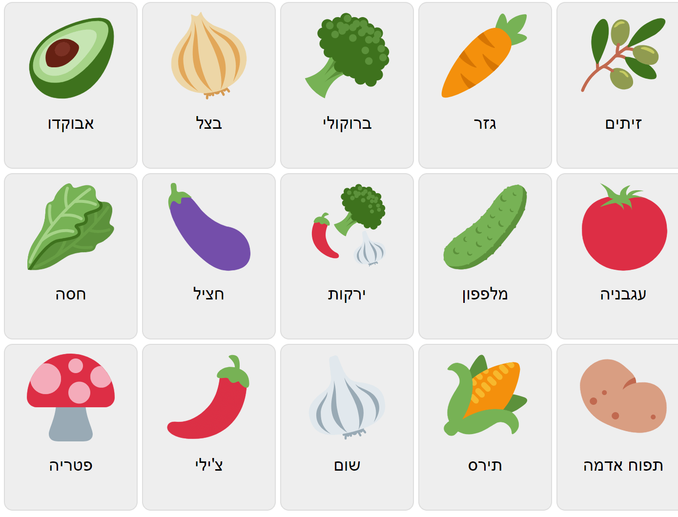 Verduras en hebreo