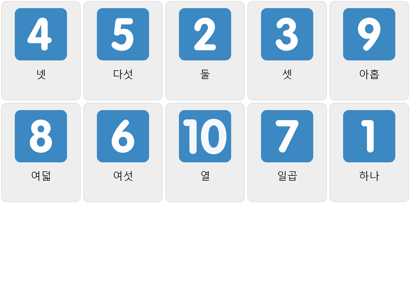 Numbers 1-10 in Korean