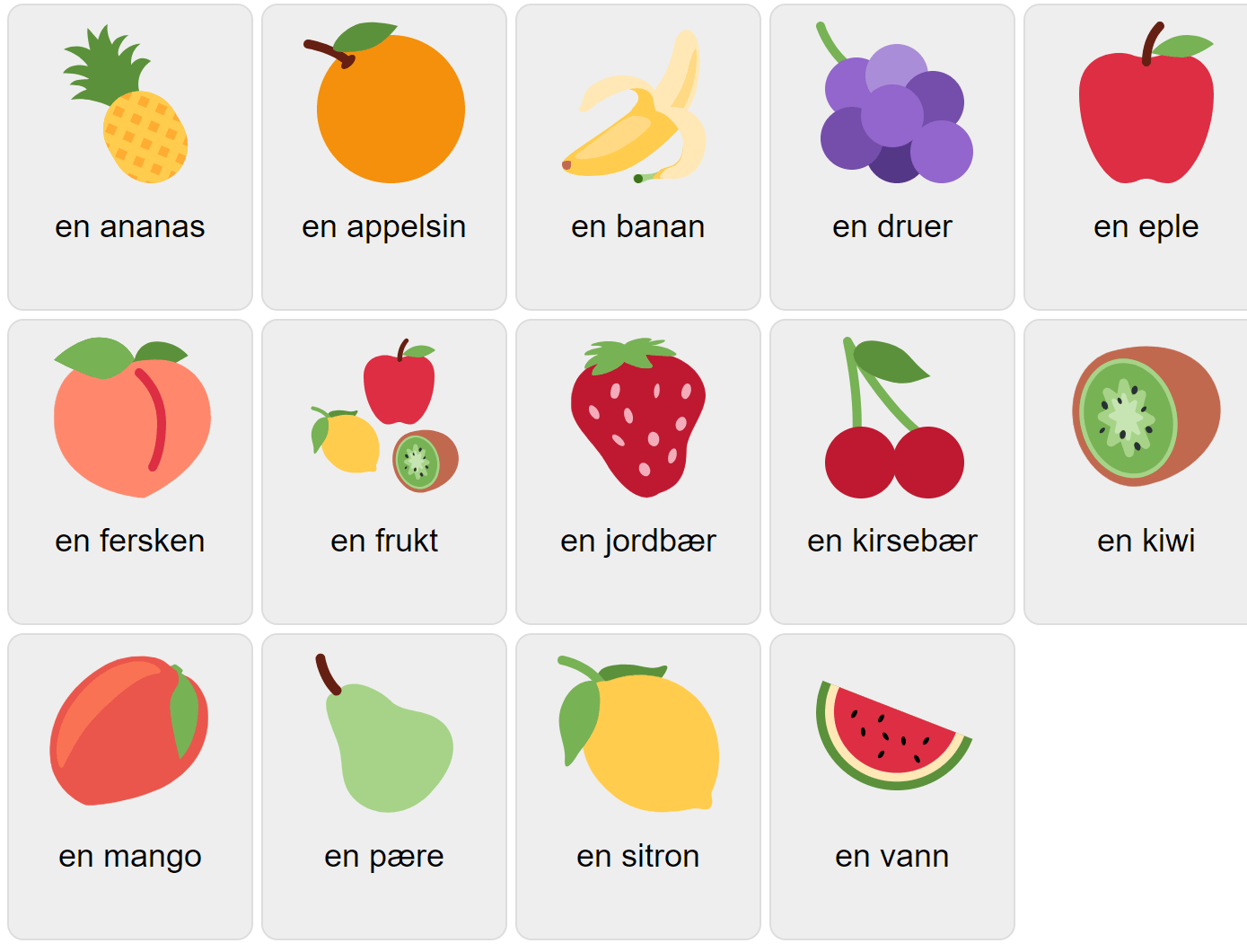Fruits in Norwegian
