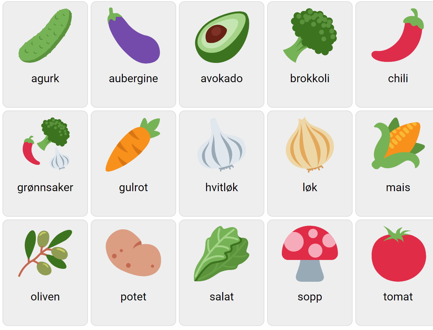 Vegetables in Norwegian