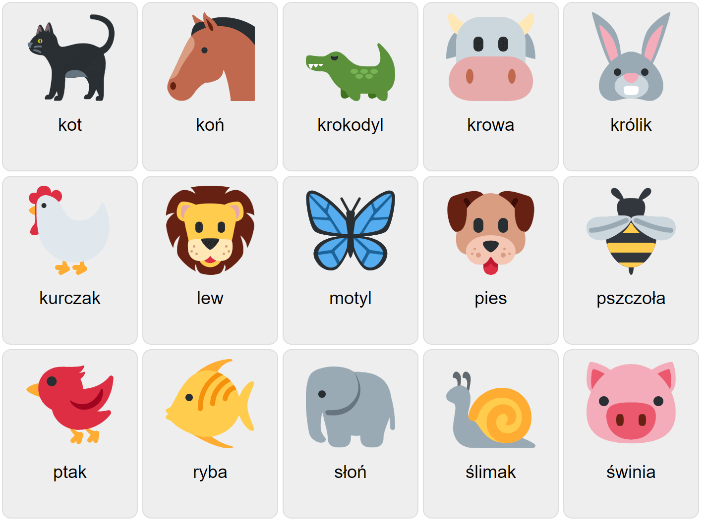 Tiere auf Polnisch