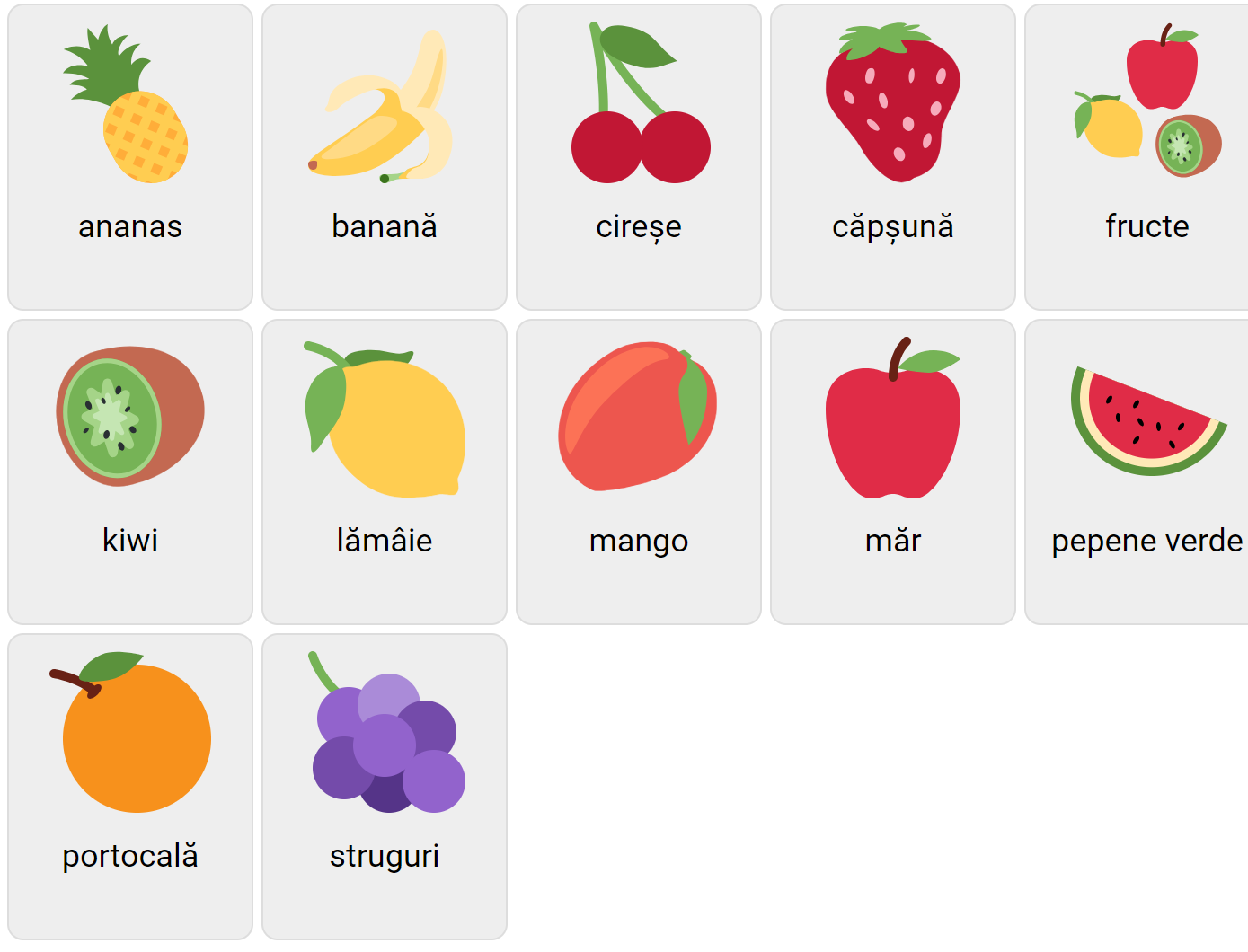 Fruits in Romanian
