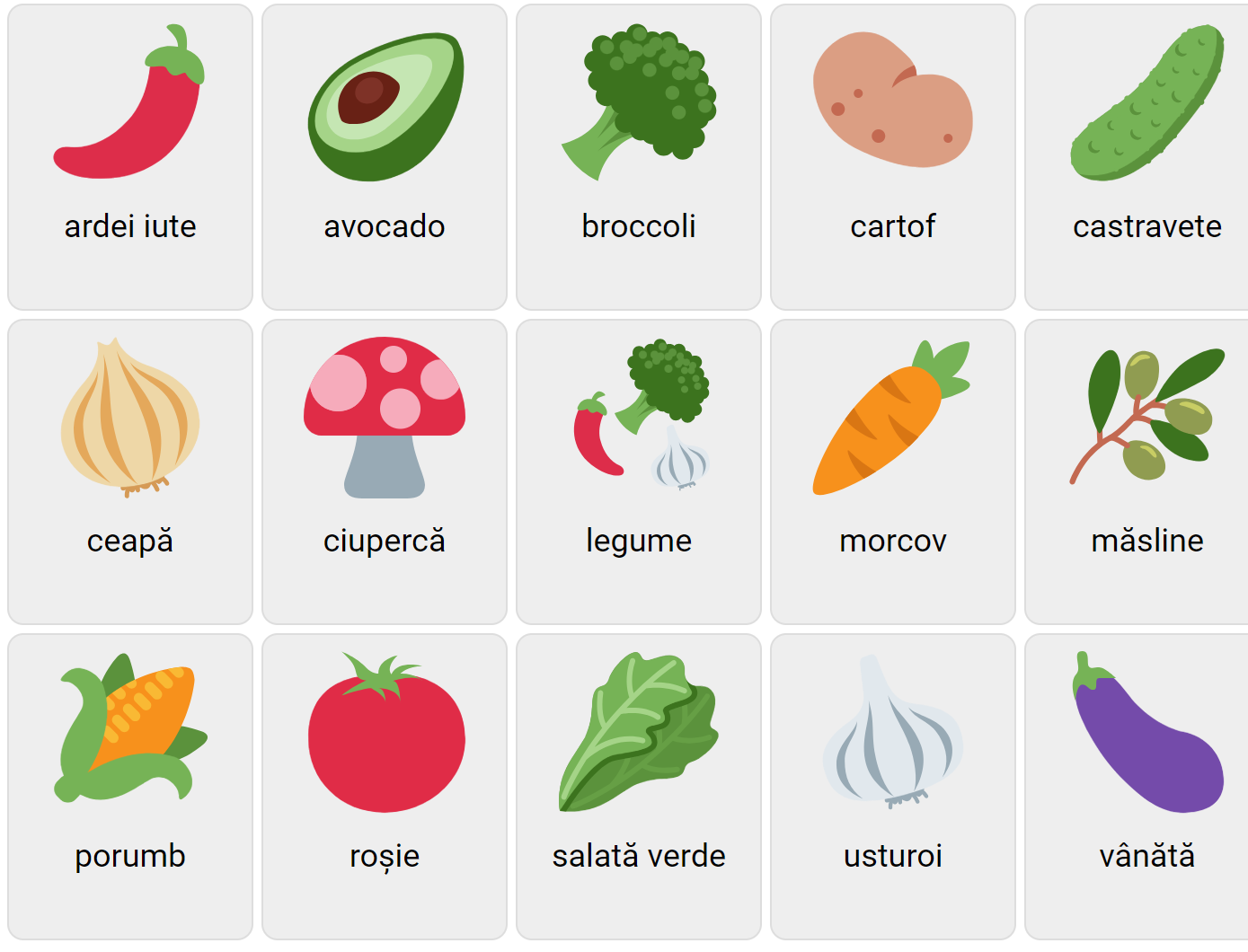 Vegetables in Romanian