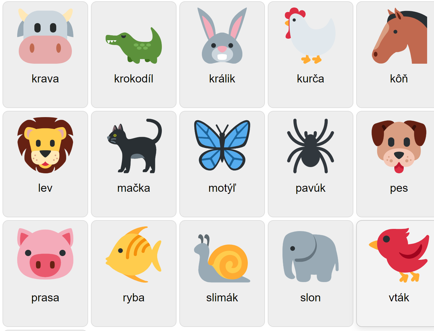Тварини словацькою мовою