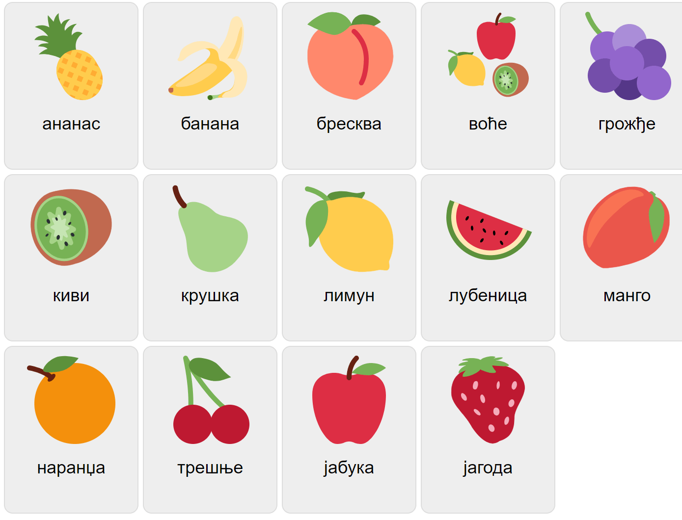 Frutas en serbio