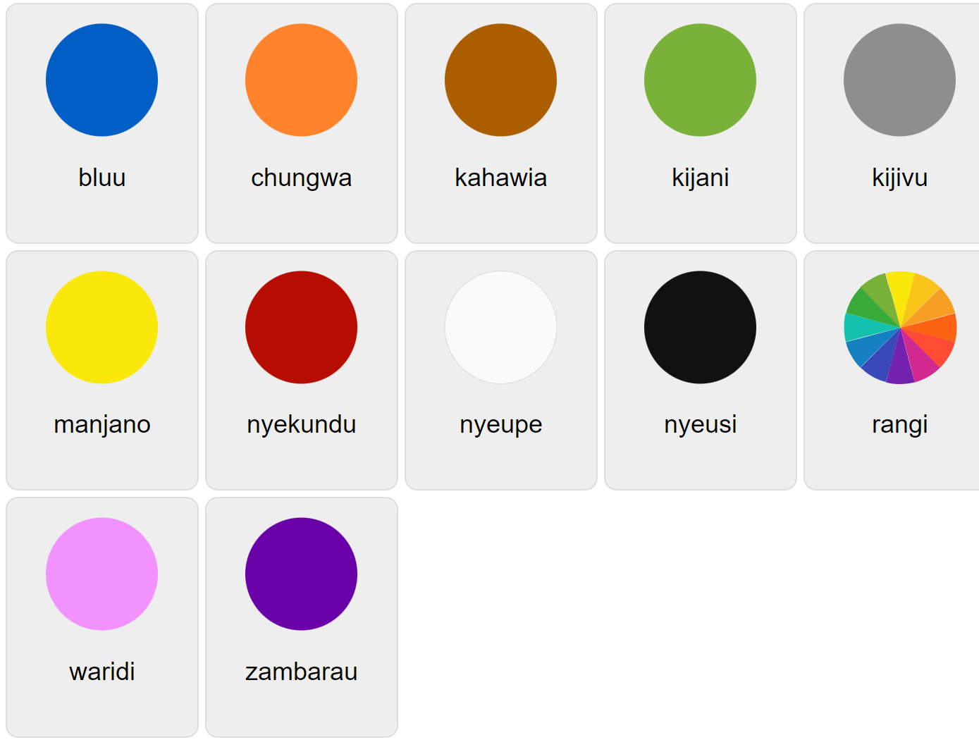 Farben auf Swahili