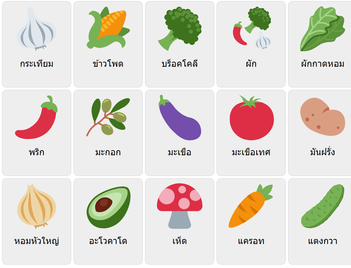 Овочі на тайській мові