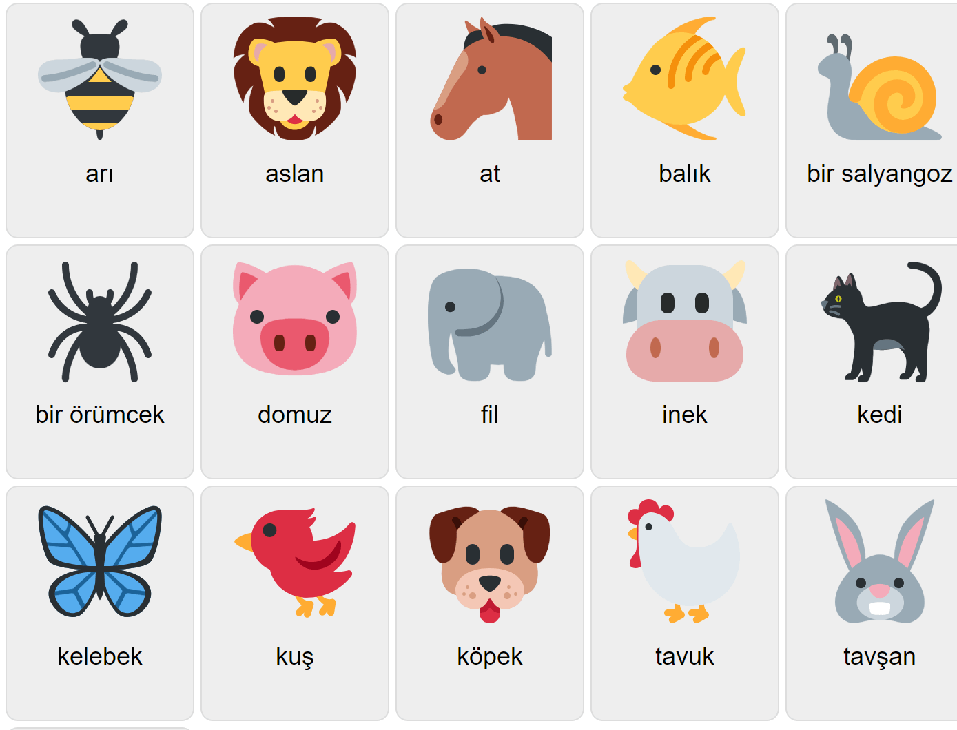 Tiere auf Türkisch