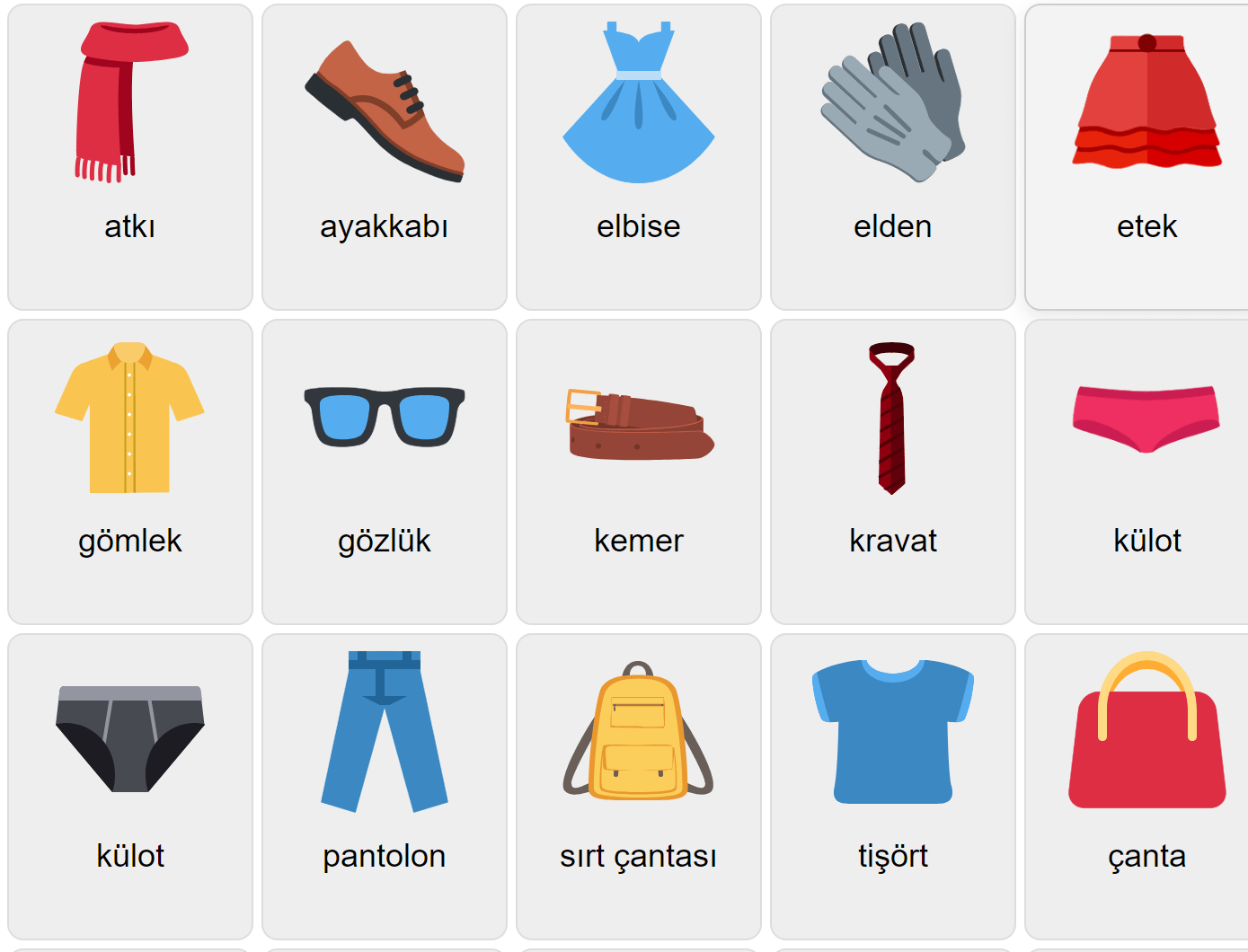 Clothes in Turkish