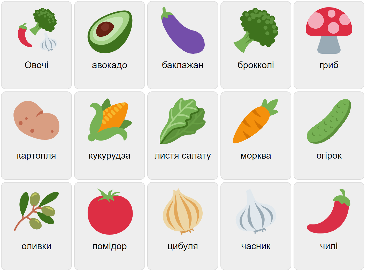 Vegetables in Ukrainian