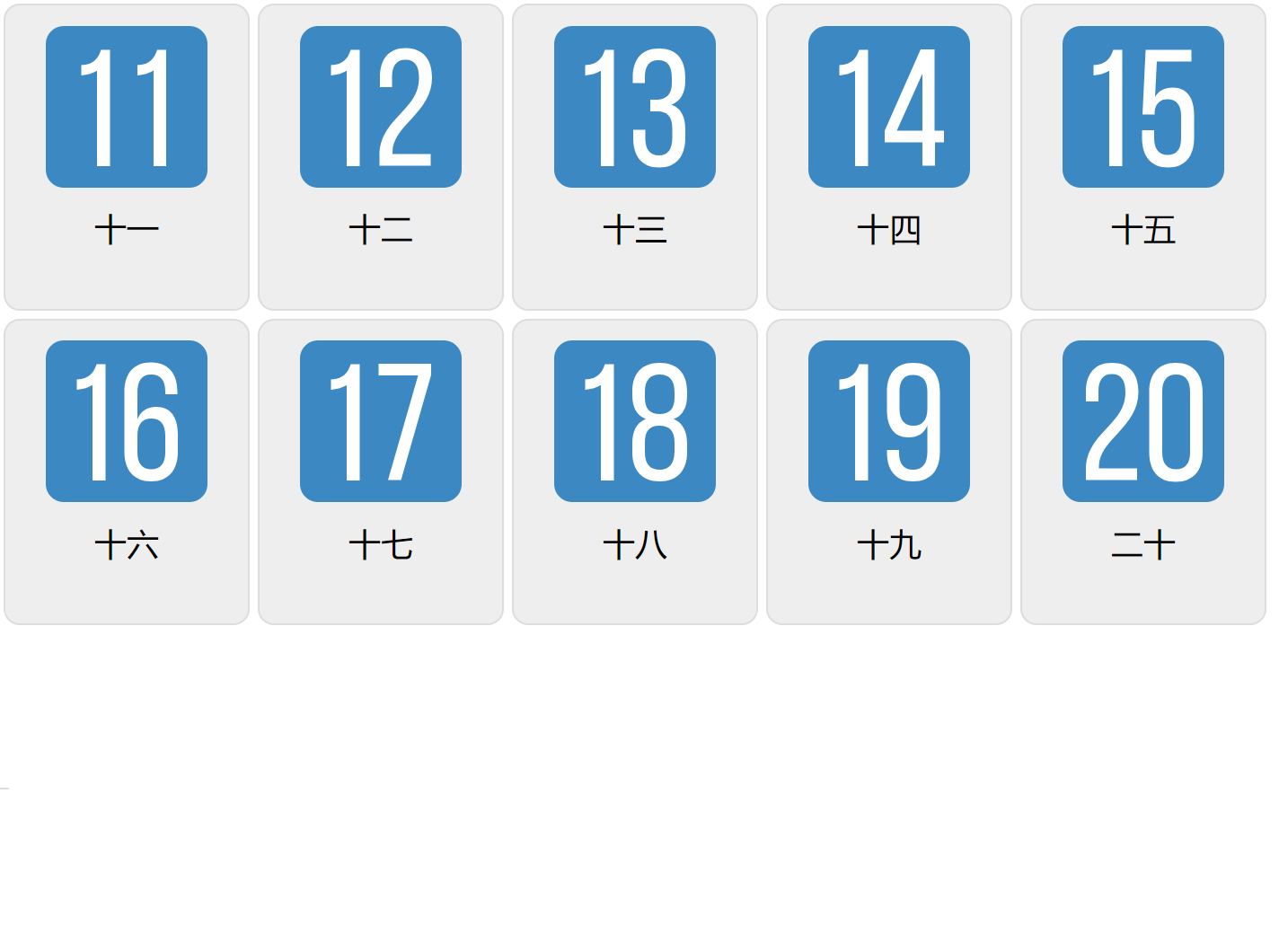 Numbers 11-20 in Mandarin