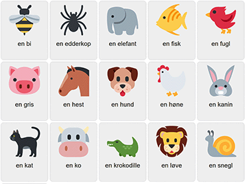 Animales en danés