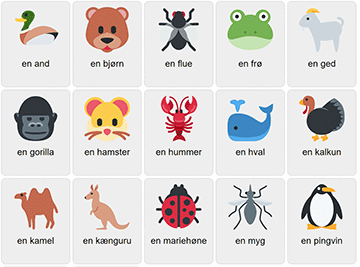 Animales en danés