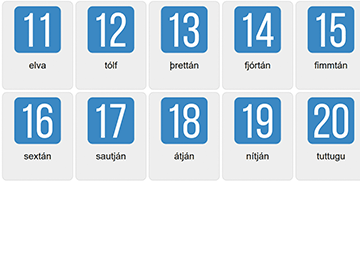 Numbers 11-20 in Icelandic