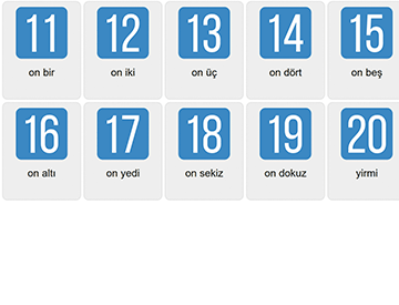 Числа 11-20 на турецькій мові