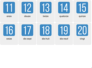 Zahlen 11-20 auf Französisch