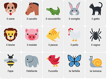 Animales en italiano