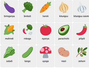 Vegetables in Swahili