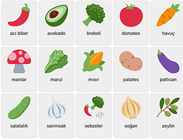 Vegetables in Turkish