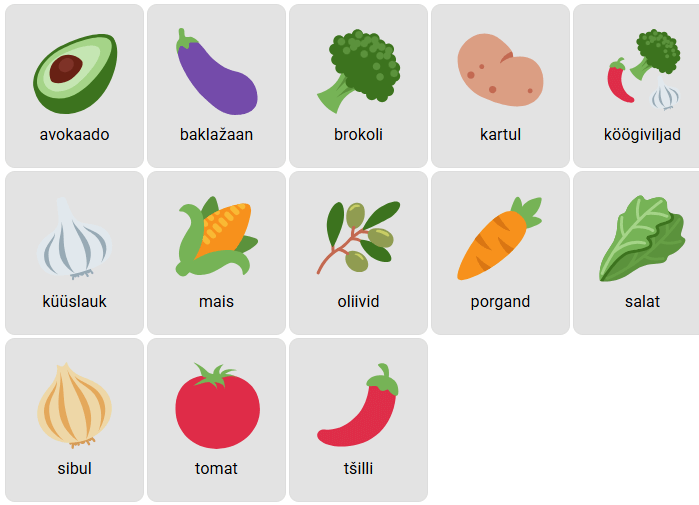 Vegetables in Estonian