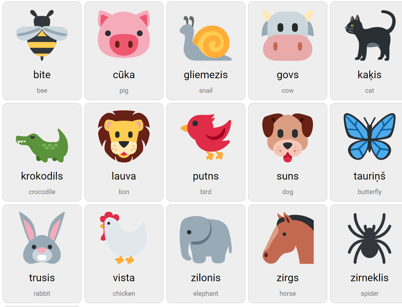 Animals in Latvian