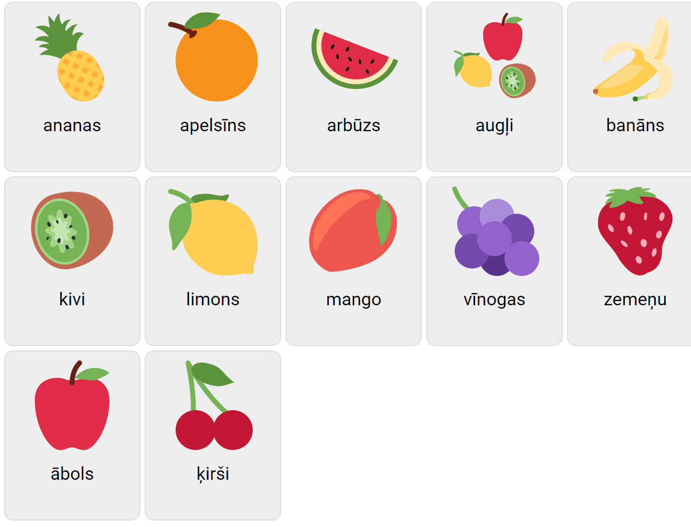 Fruits in Latvian